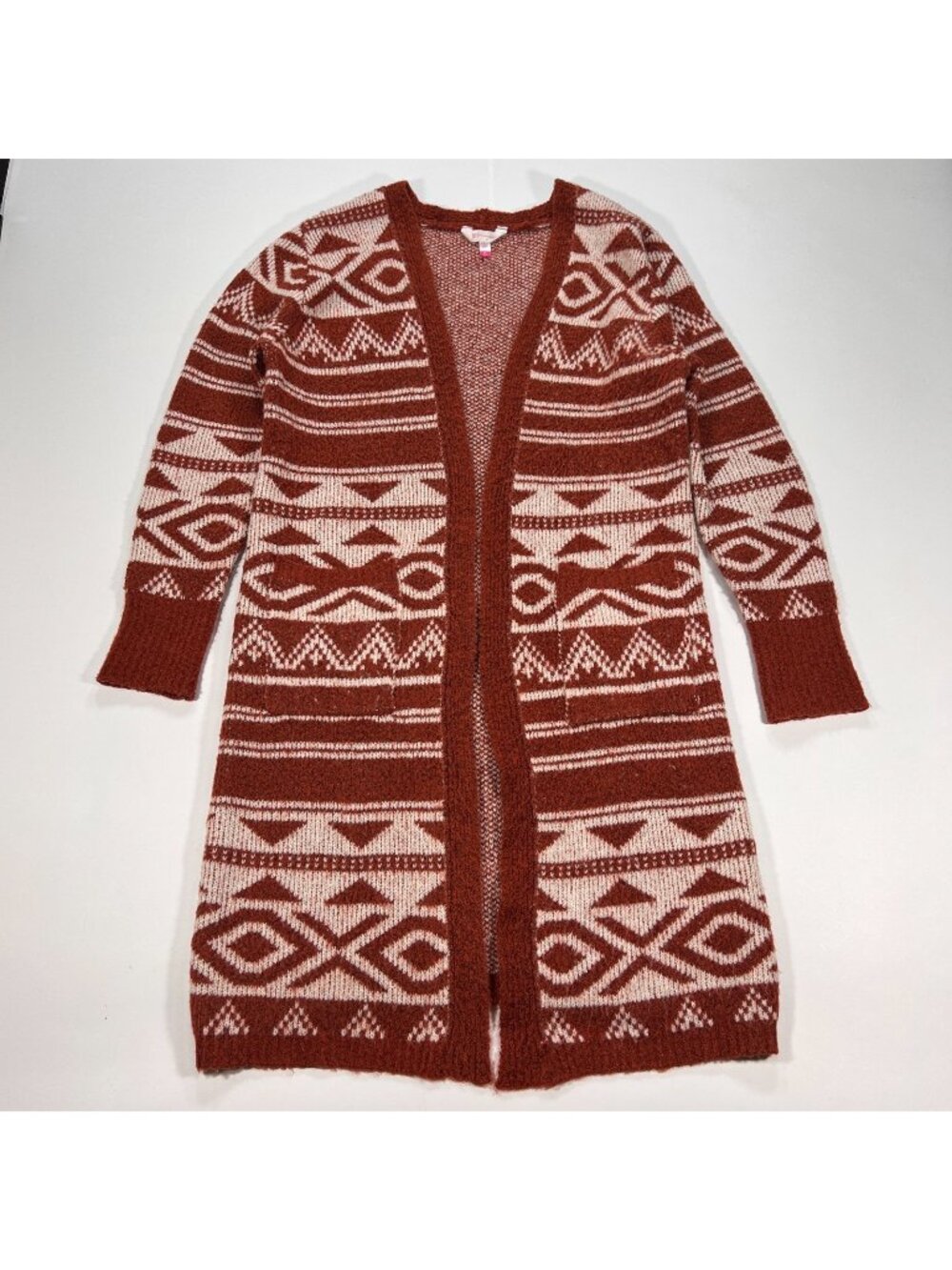 No Boundaries Sweater Women's M Red Geometric Acrylic Knit Cardigan Aztec Tribal